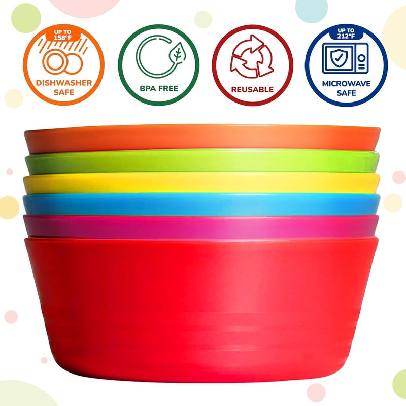 PLASKIDY Plastic Toddler Bowls Set of 6 - 10 Oz Kids Bowls, Microwave & Dishwasher Safe, BPA Free, Brightly Colored, Great for Cereal, Soup, Snack, Fruit or Salad - Image 3